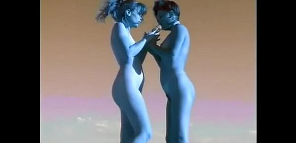  Couple of female aboriginal inhabitants with blue skin from Planet X Alyssa Allure and Heaven Lee perform strange ritual of rain summoning in the desert part